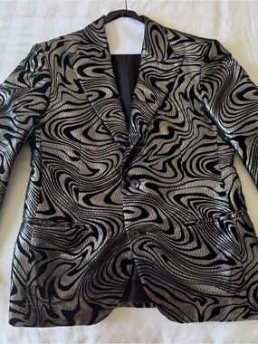 Tom Ford Metallic Silver and Black Swirl Blazer